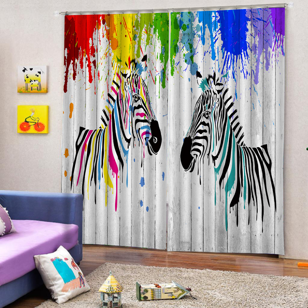 3d儿童房窗帘涂鸦彩绘遮光布出租屋窗帘来图定制跨境涤纶窗帘布