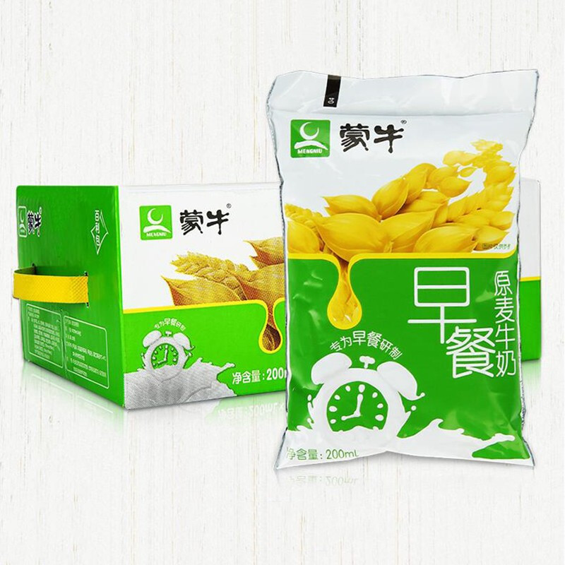 包邮蒙牛袋装早餐奶麦香味纯牛奶200ml*16袋学生儿童奶整箱批