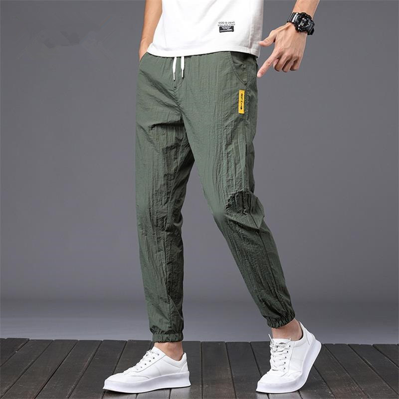 2023 Cool Ice Silk Pants Men's New Men's Versatile Cropped Pants Men's Summer Thin Ice Silk Casual Pants Men's