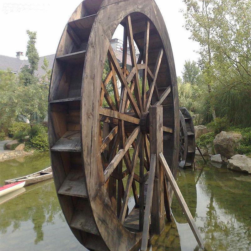鱼池假山景观池水车流水风水轮庭院装饰木质防腐水车景区酒店造景