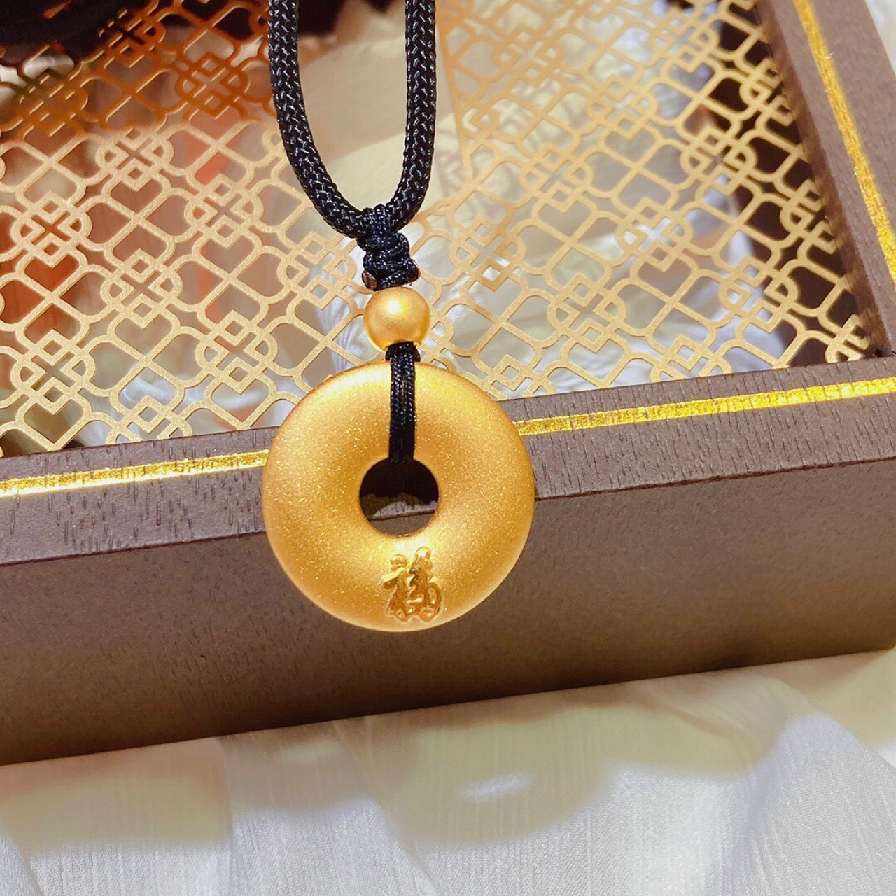 3d硬金平安扣吊坠足金999黄金福字平安吉祥编织24k纯金项链