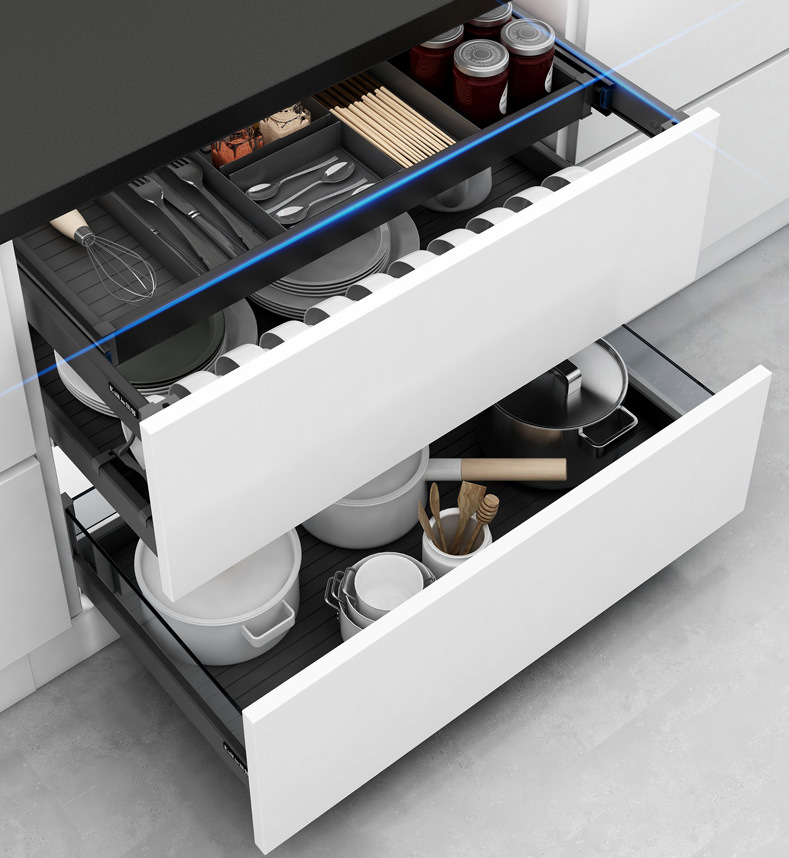 厨房橱柜太空铝抽中抽拉篮柜内置收纳三层调味料铝合金碗碟篮