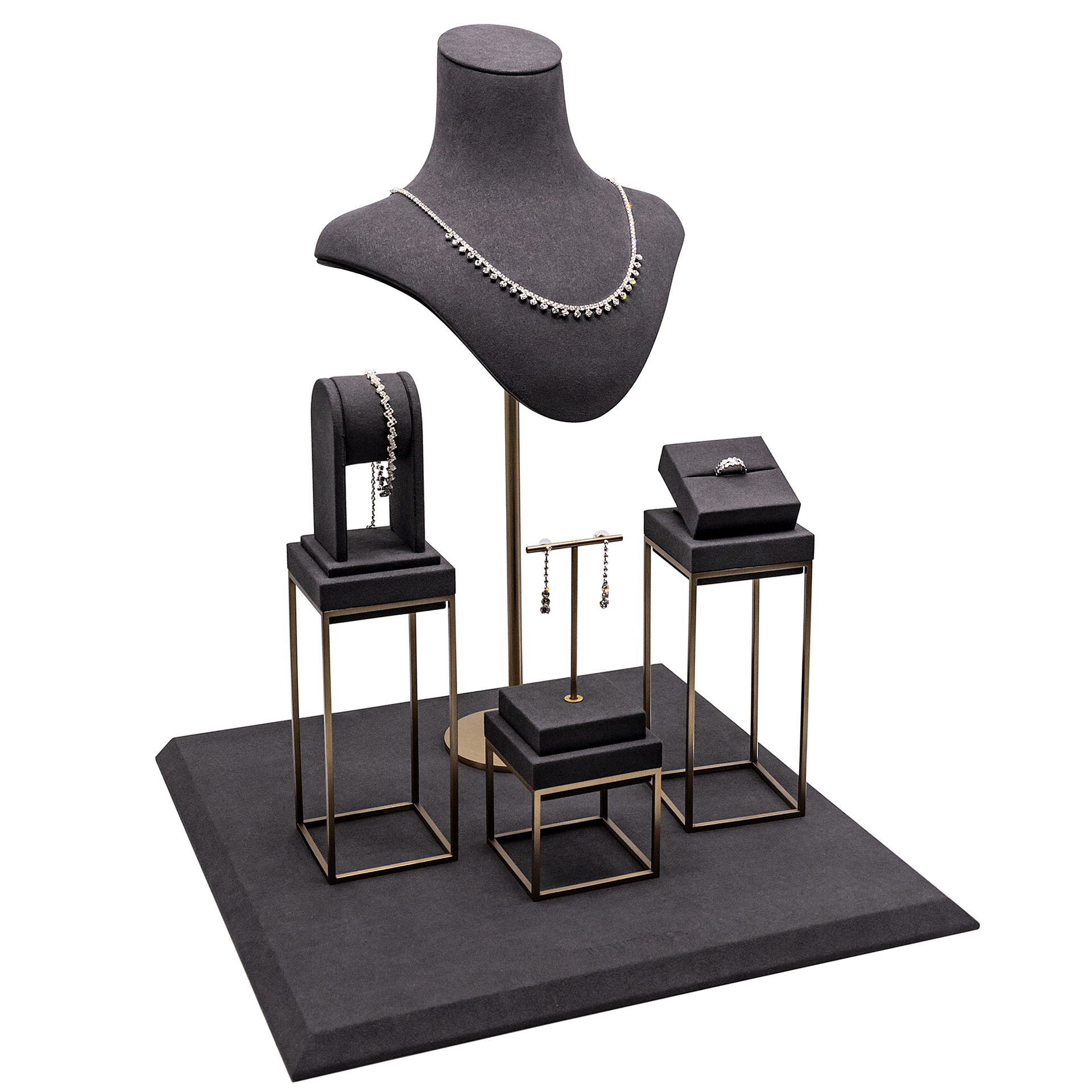 【厂家直销】高端定制奢华超纤金属拉丝珠宝橱窗展示道具 方框