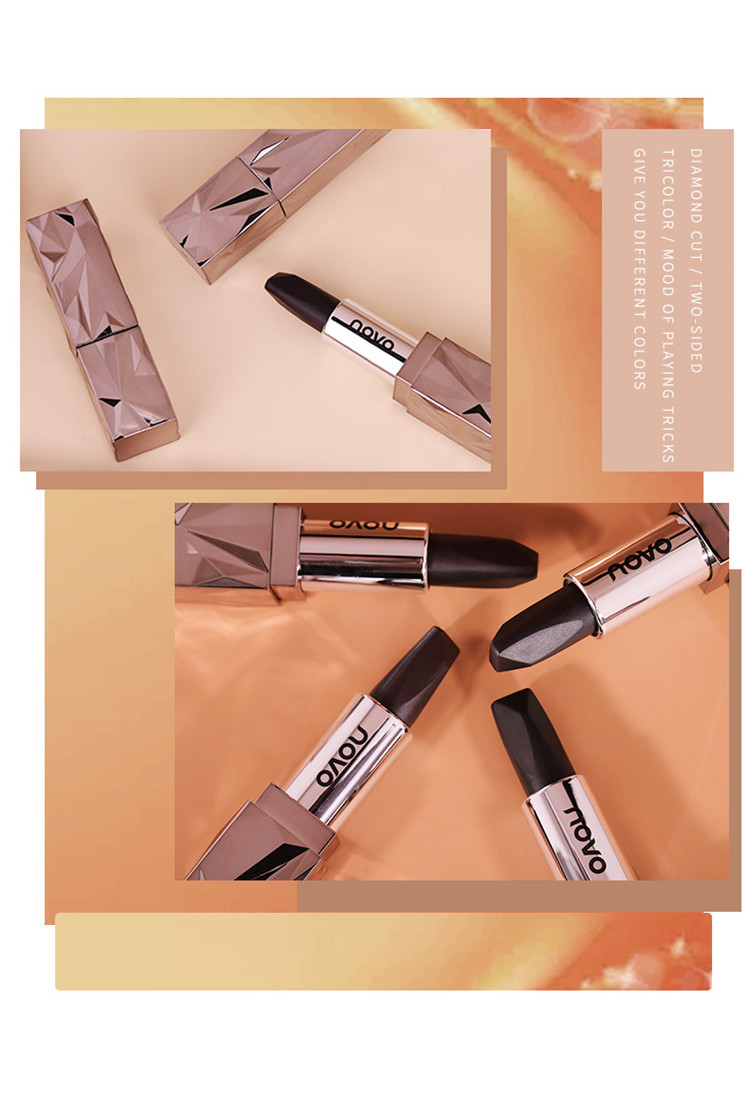 彩妆novo黑玫瑰柔润三色口红小众品牌抖音同款不脱色一抹三色口红