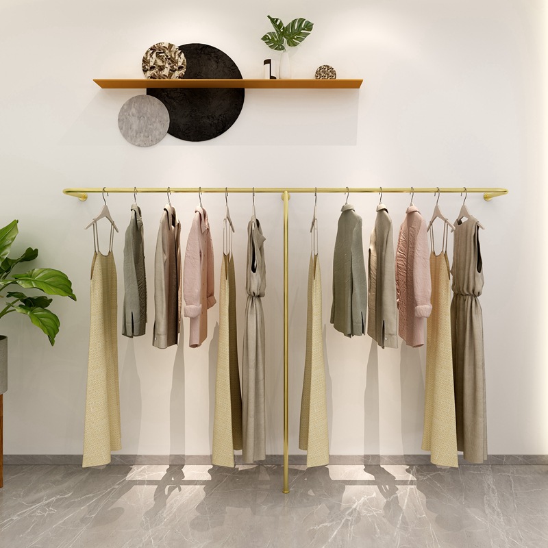 服装店展示架上墙壁挂衣架女装货架落地式金色网红店铺衣服架子