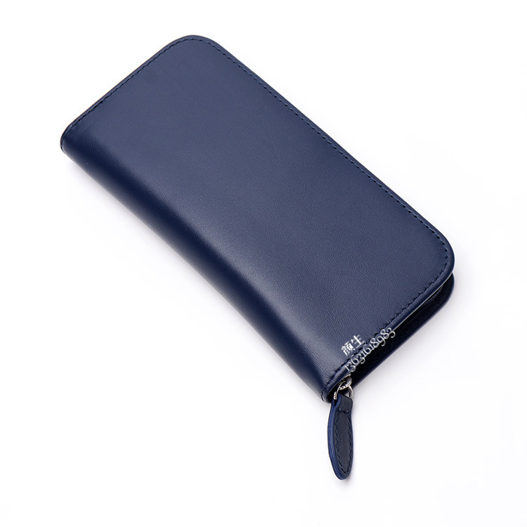 真皮拉链笔袋 头层牛皮钢笔收纳袋 高端三支装钢笔拉链包厂家定制