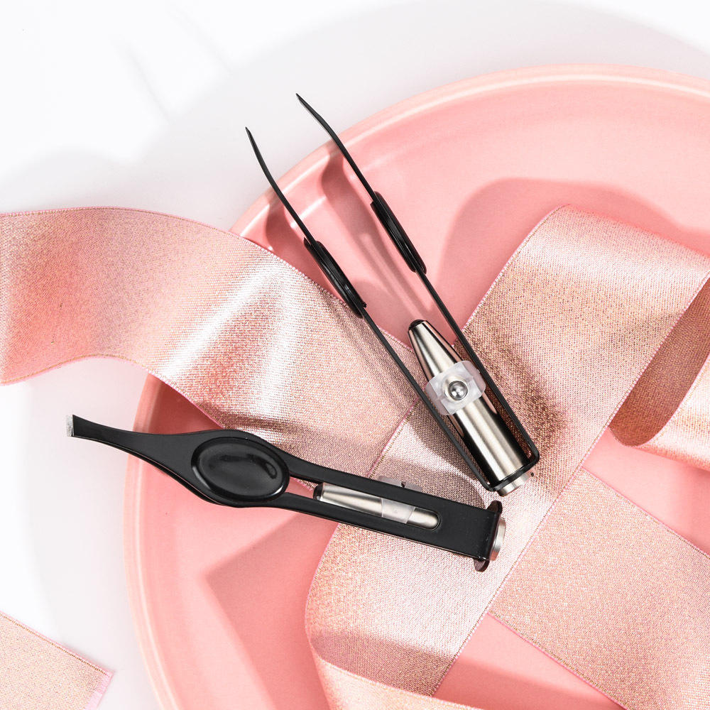 眉夹不锈钢拔毛工具led带灯镊子美容修理眉毛夹子可定颜色订货