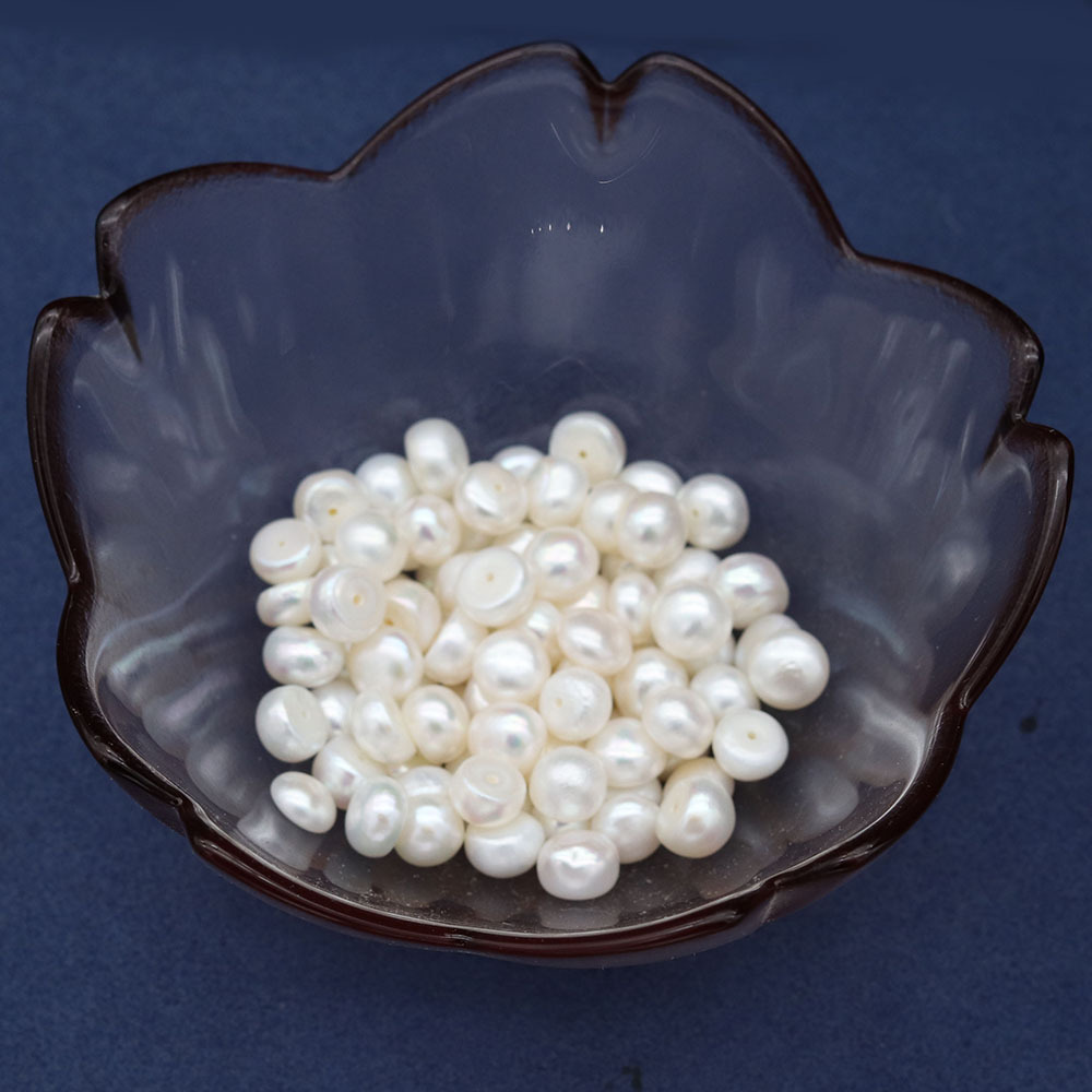 天然淡水珍珠面包形半孔耳钉珍珠10颗/包-规格7-8mm 工厂大量批发