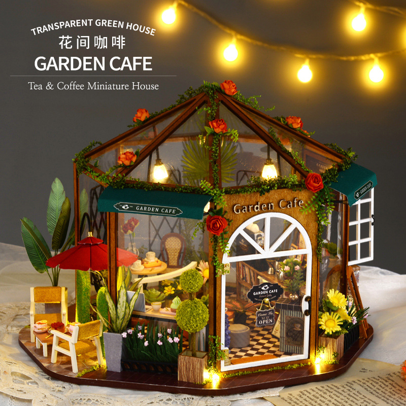 Cute Room DIY Cottage Flower Room Coffee Making Assembly Model Toy Creative DIY Decoration Birthday Gift