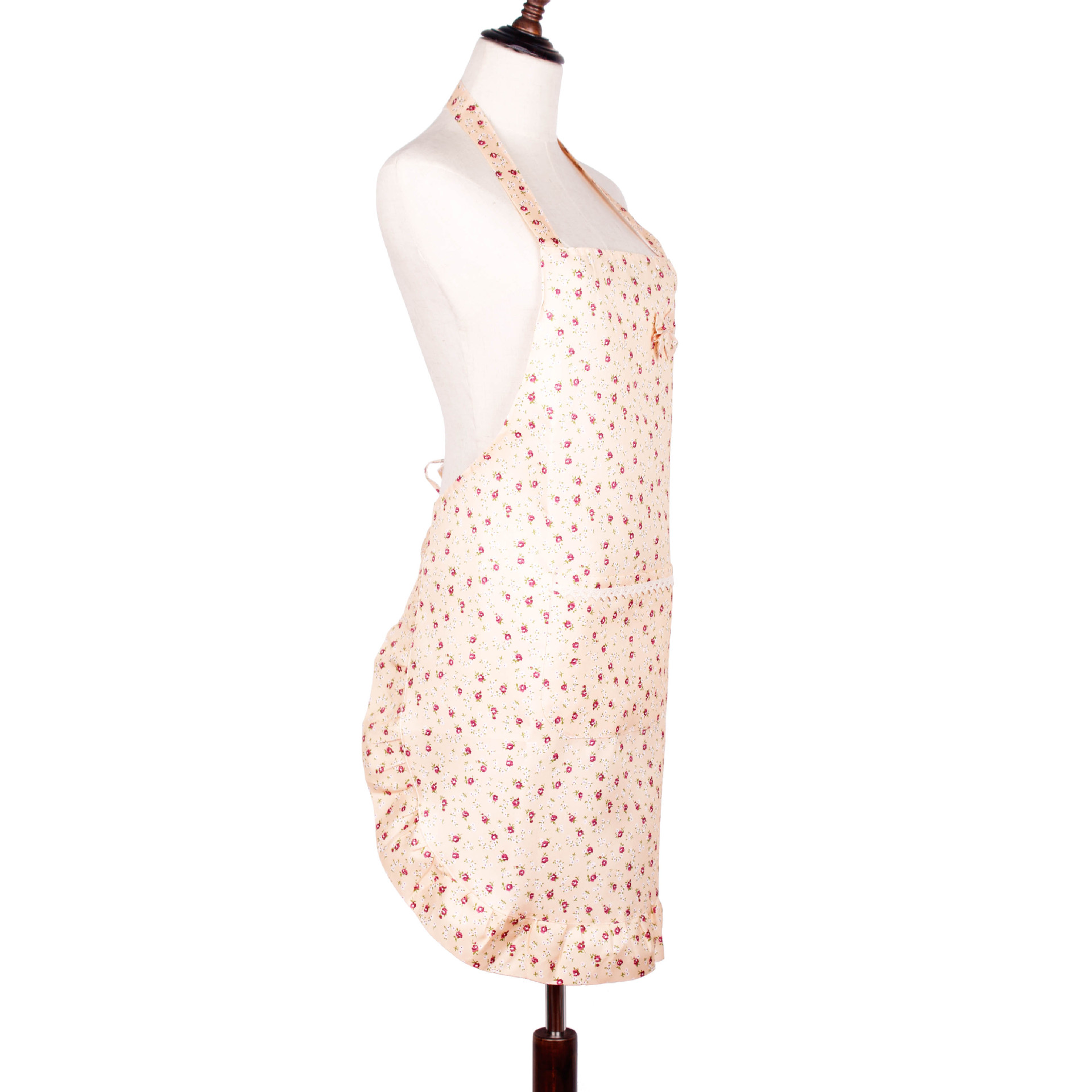 公主荷叶边碎花围裙 韩式蝴蝶结吊带围裙 缎桃防污家务厨房工作服