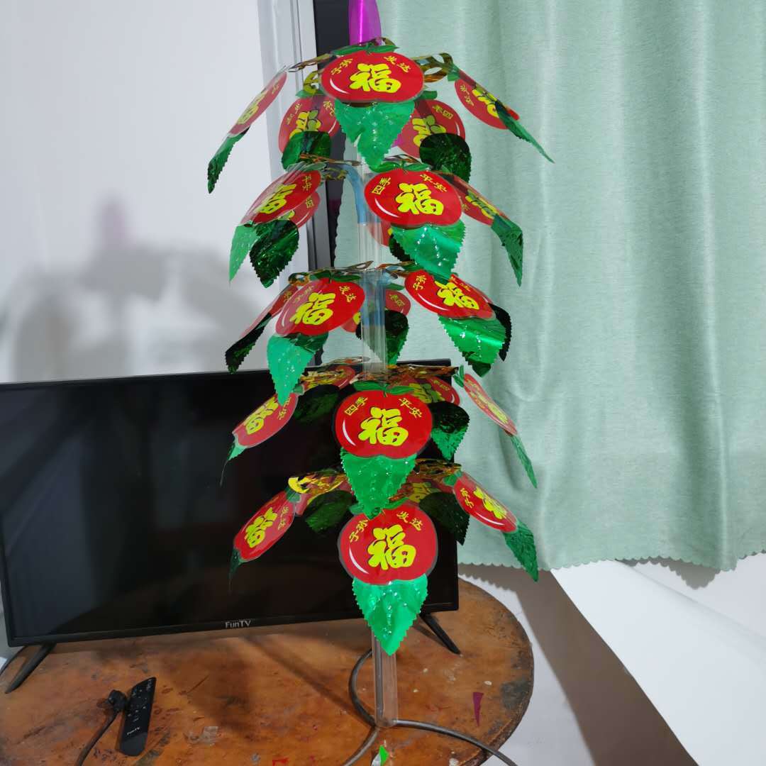 摇钱树上坟祭祀彩条纸扎树6层8层花圈手工做殡葬用品品贤厂家批发