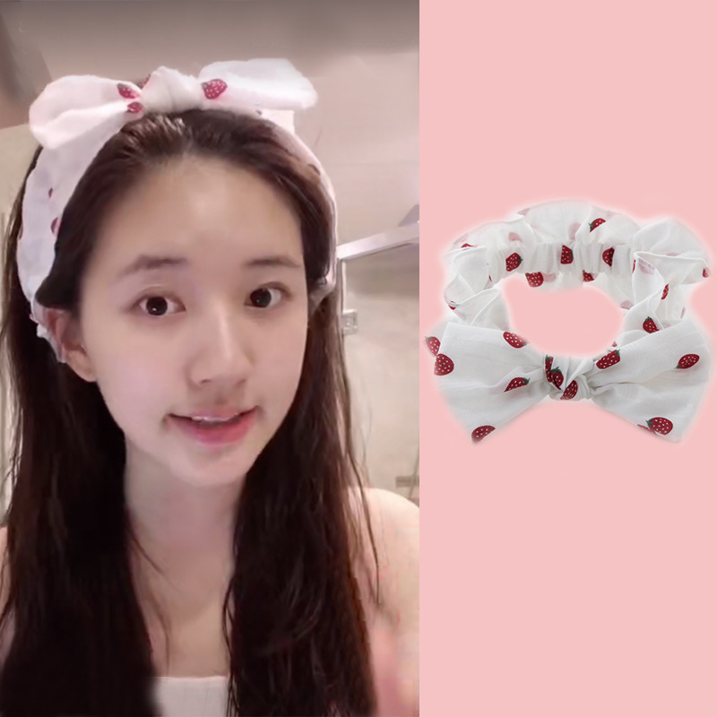 赵露思同款少女草莓蝴蝶结洗脸发带松紧弹力束发带发饰春薄款头饰