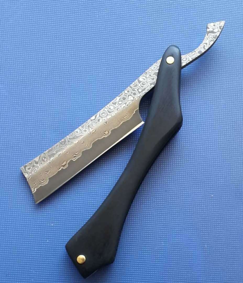 妅牌dm02大马士革花纹钢花梨木手柄老式剃刀理发剃须开刃刮胡刀