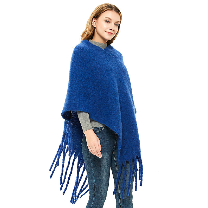 Exclusive for Cross-Border European and American Style Factory Direct Sales Autumn and Winter Circle Yarn Women‘s Solid Color Shawl Coarse Comb Thickened Cape