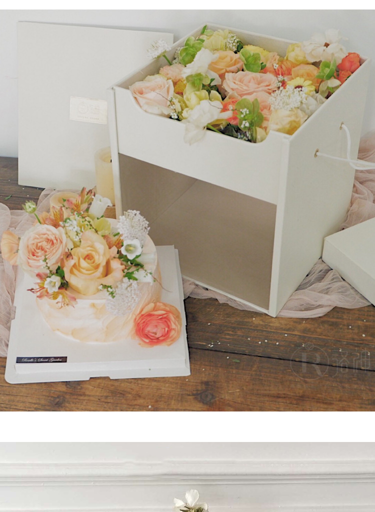 鲜花蛋糕礼盒双层抖音创意蛋糕惊喜盒子手提插花盒玫瑰鲜花包装盒