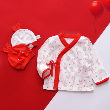 盛哲卡初生婴儿纯棉和尚服宝宝系带偏衫护肚上衣长袖秋衣和袍上衣