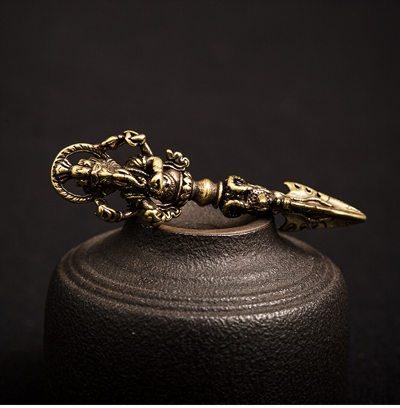 纯铜象神金刚镢藏传佛教密宗法器降魔杵金刚杵钥匙扣挂件地摊货