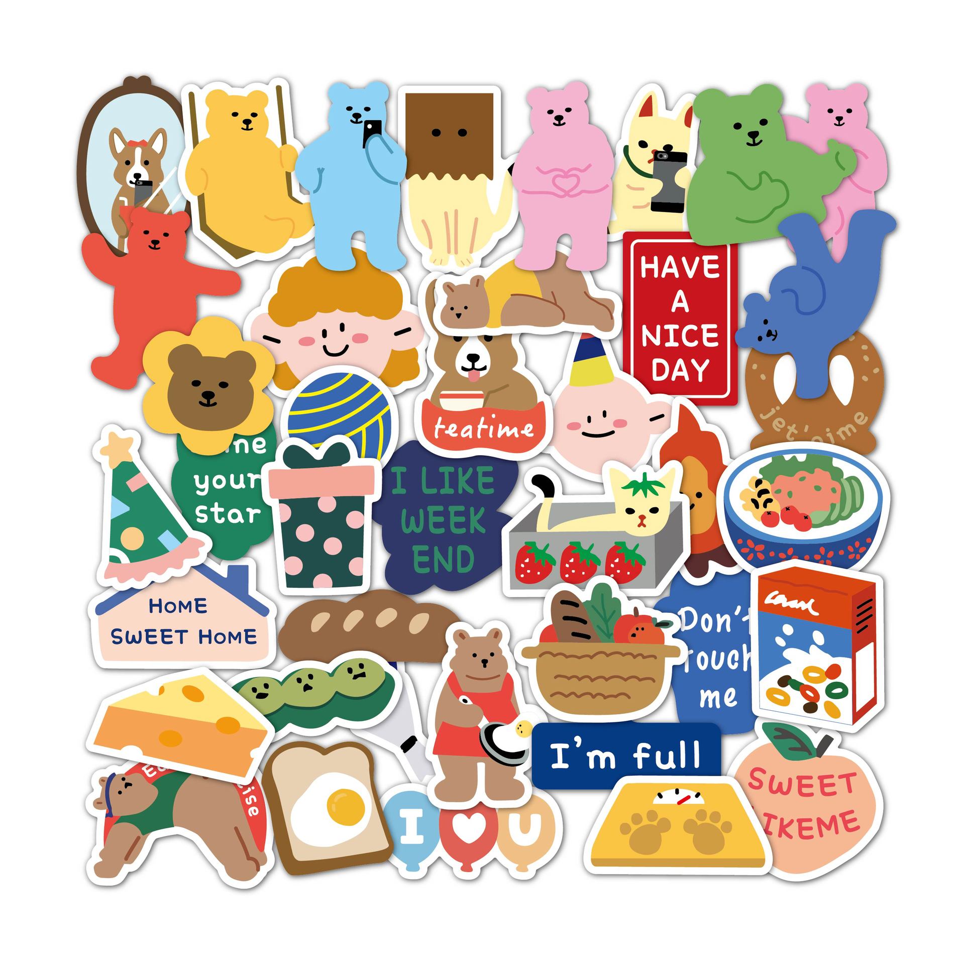 可爱小熊可移贴纸韩国ins风diy无痕电脑贴素材装饰水杯手帐贴纸