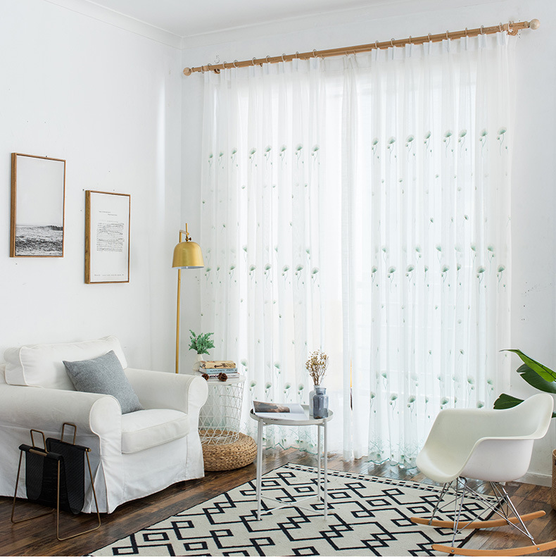 白纱窗帘纱帘成品简约现代田园清新卧室客厅阳台白色蒲公英