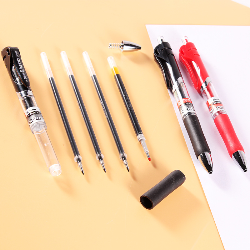 奥德美963按动式碳素中性笔跳动学生按中性笔签名笔水性笔0.5批发