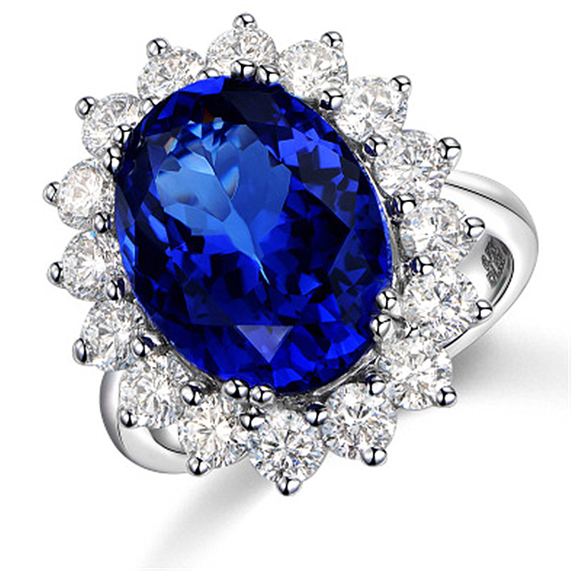 艺华戴妃蓝宝石戒指开口可调节坦桑石蓝宝石戒指高贵皇室气质戒指