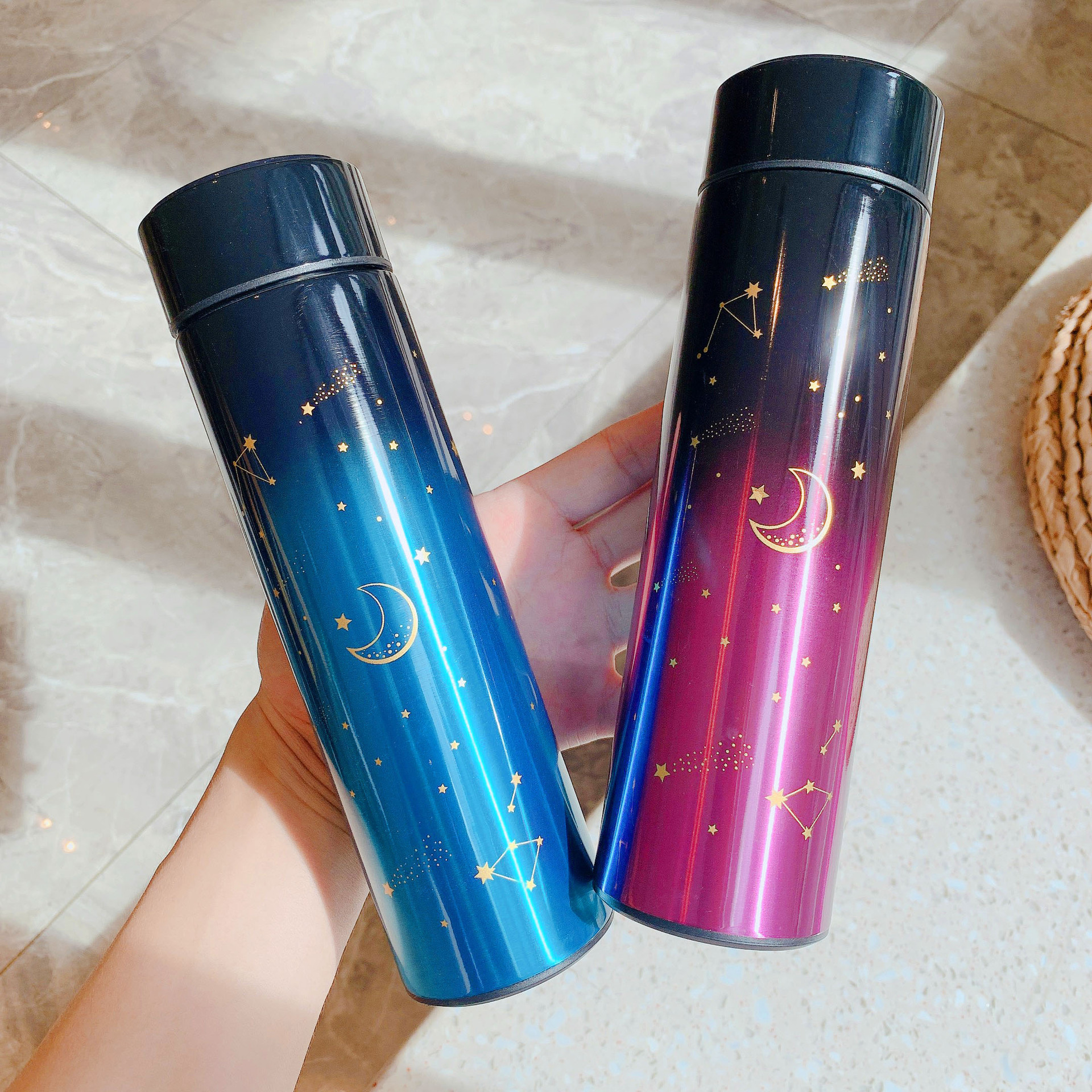 智能测温保温杯网红韩版渐变星空水杯不锈钢便携泡茶男女学生杯子