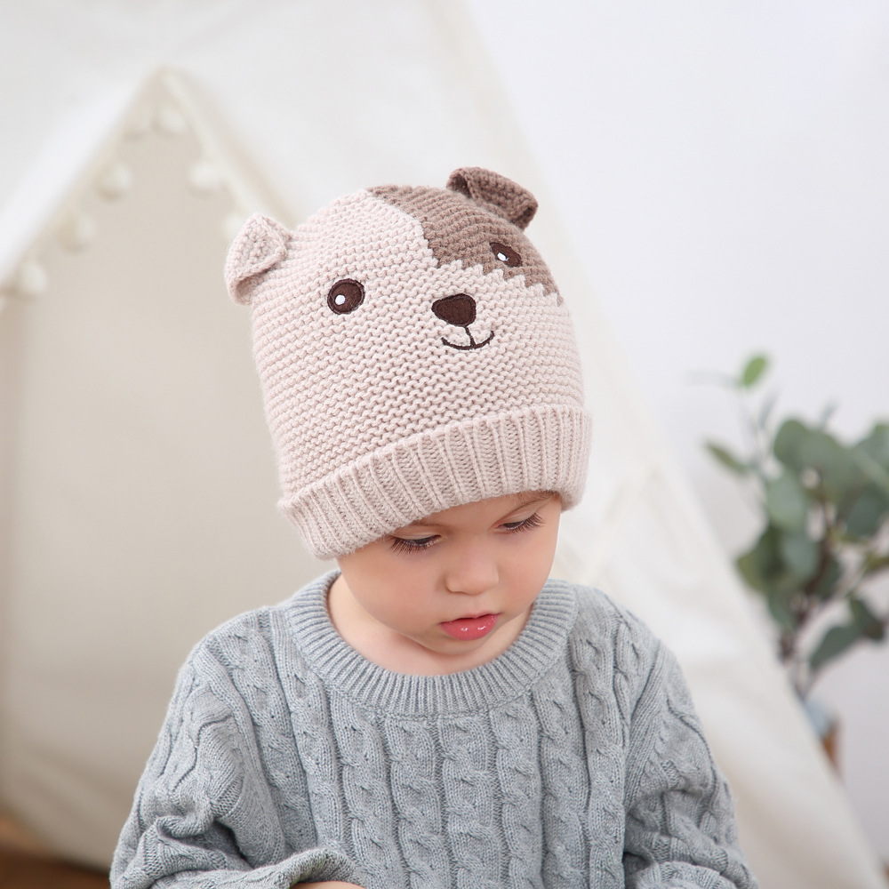 新款男童针织毛线帽动物卡通狗狗保暖纯棉内里秋冬批发现货