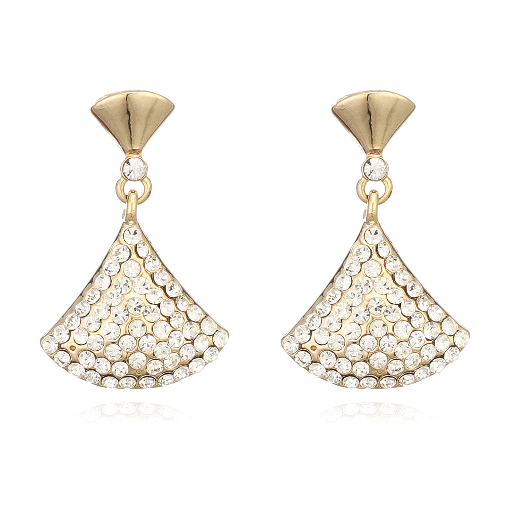 2020新款个性轻奢满钻扇形耳钉 925银针韩版镶钻三角吊坠耳饰
