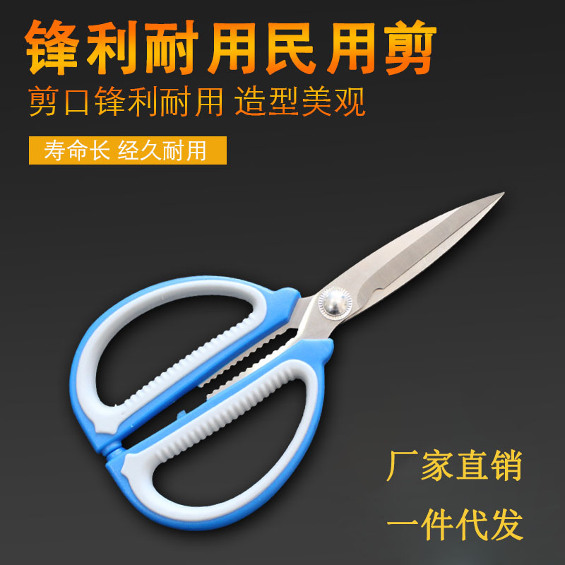 Factory Supply Stainless Steel Scissors Multi-Functional Kitchen Scissors Office Scissors Two-Color Plastic Handle Scissors Color Pack