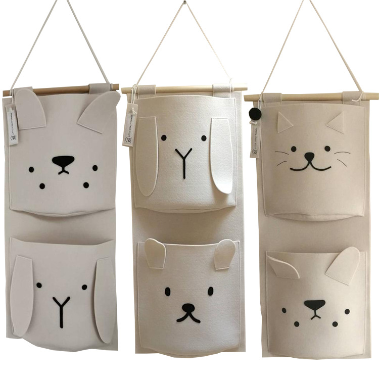 热销款卡通布艺两层半圆收纳挂袋帆布中号娃娃造型壁挂式