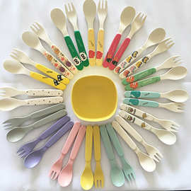 宝宝叉子儿童婴幼儿竹纤维餐具家用外出卡通水果辅食吃饭叉勺