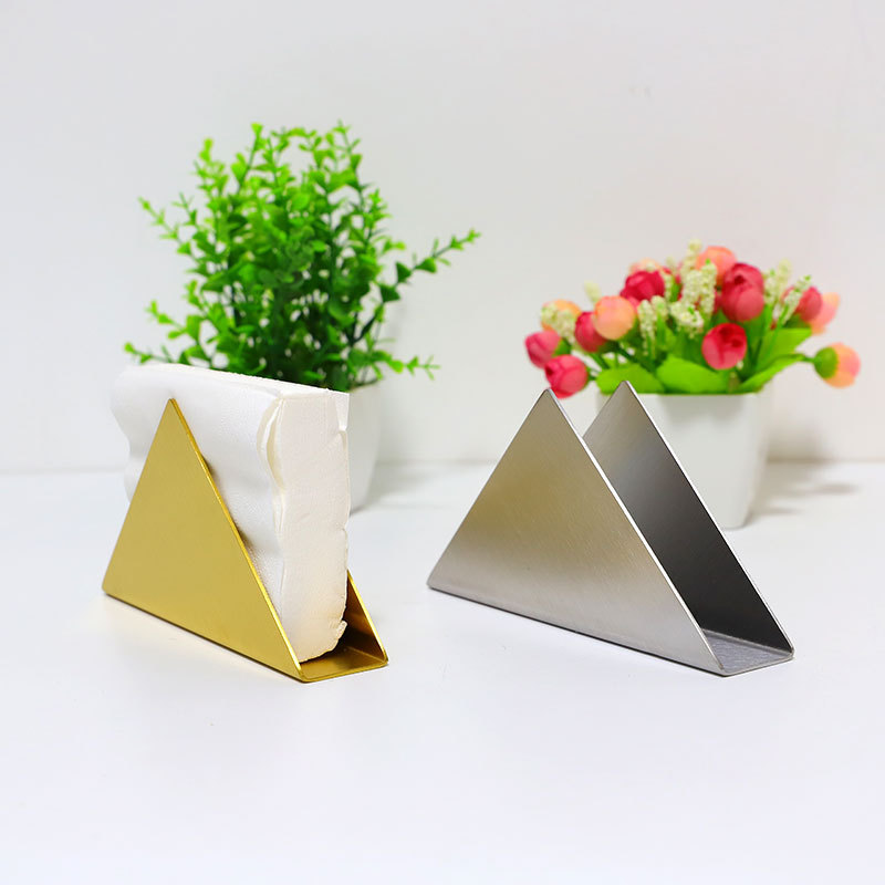 Nordic Gold Stainless Steel Triangle Vertical Tissue Holder Restaurant Hotel Metal Tissue Holder Paperboard Tissue Holder
