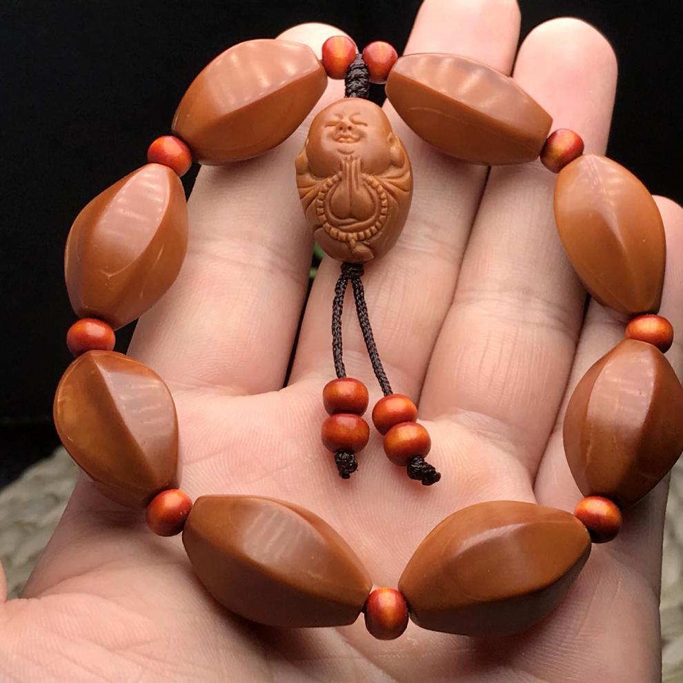 原创油核橄榄核六棱手串 时尚男女款橄榄胡佛珠手链 一心向佛吊坠