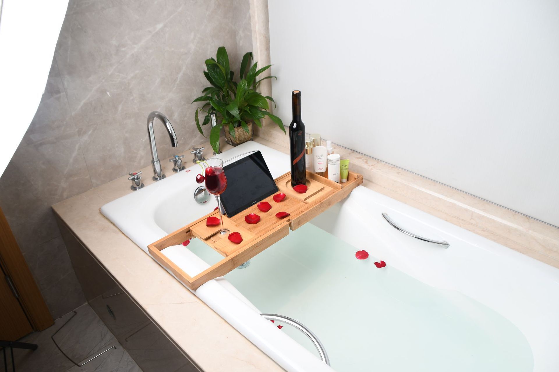 卫生间伸缩泡澡手机架收纳搁置板浴室浴缸支架竹制置物架浴缸架