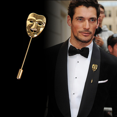 欧美范奥斯卡铁面人金笑脸面具领针礼服胸针西服外套徽章一字别针