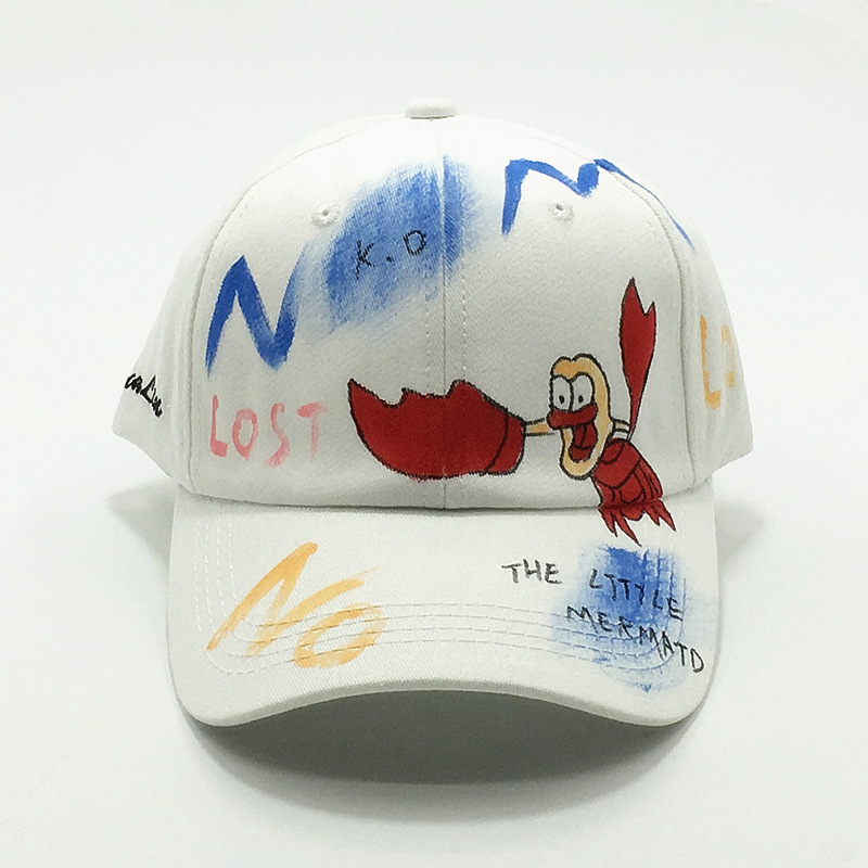 韩版手绘涂鸦帽子小龙虾彩绘潮男女街头嘻哈棒球帽春夏遮阳鸭舌帽