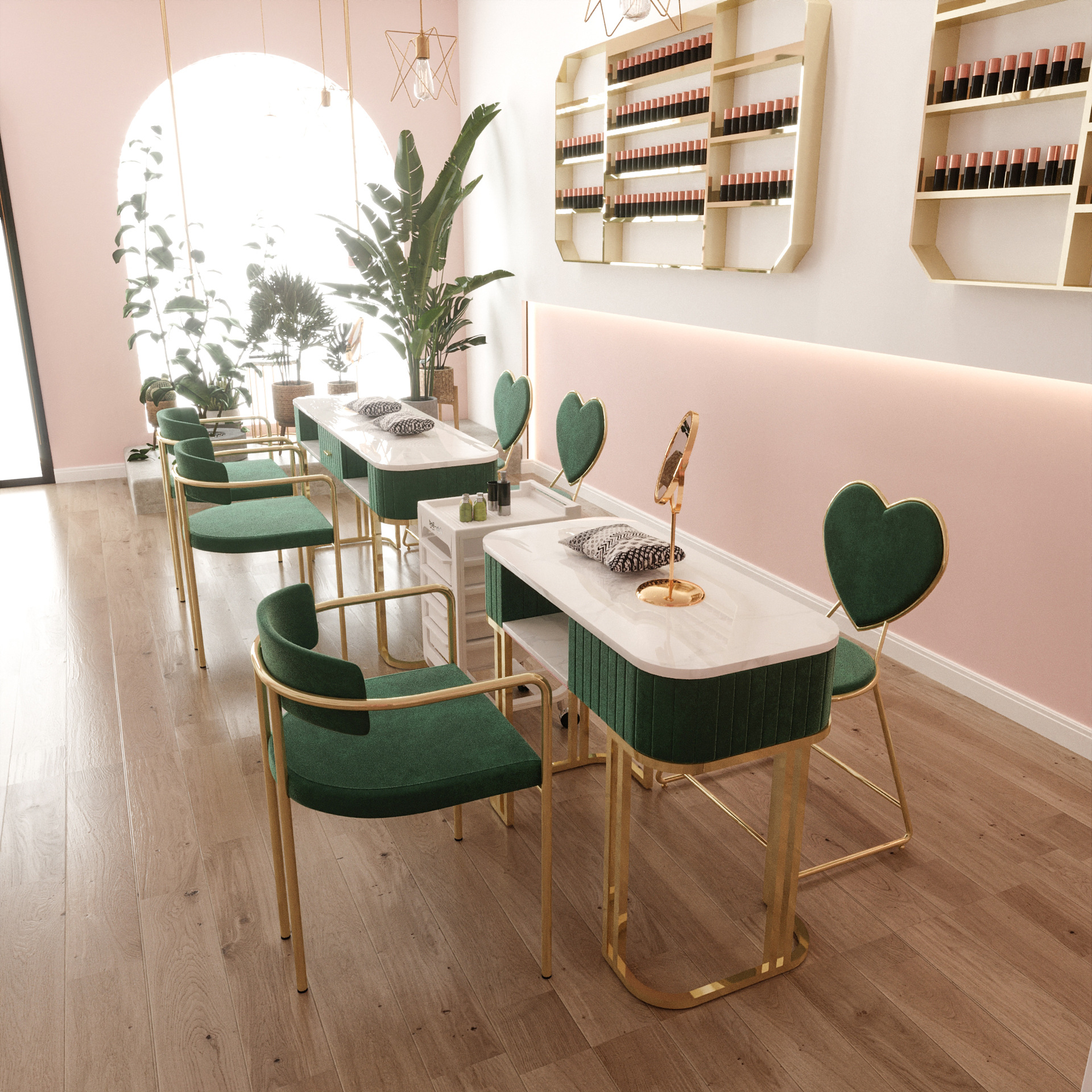 北欧美甲桌椅套装美甲店铺装修大理石单双人网红美甲台特价经济型