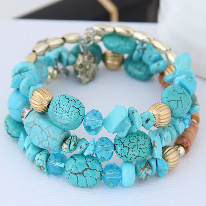 Factory Direct Sales Cross-Border European and American Bohemian Bracelet Vintage Turquoise Agate Bead Multi-Layer Winding Bracelets