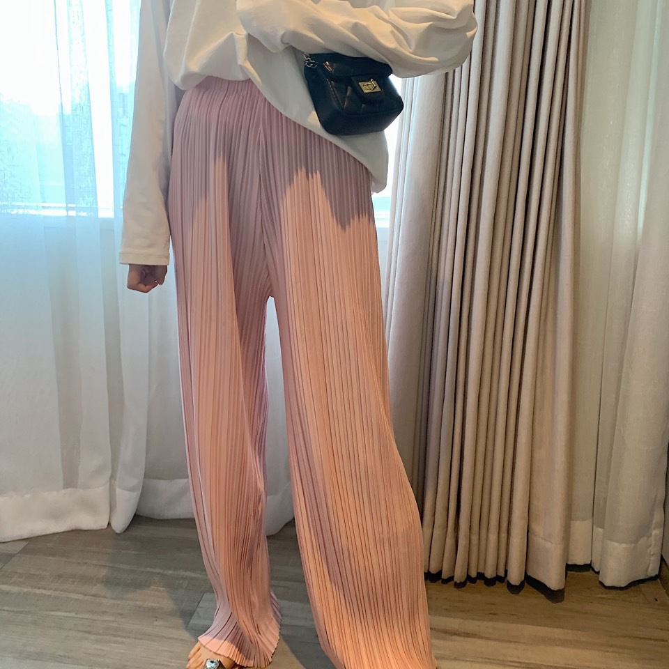 2023 Spring and Summer New High Waist Slimming Draping Noodle Pants Stall Length Mop Pants Pleated Chiffon Casual Wide Leg Pants