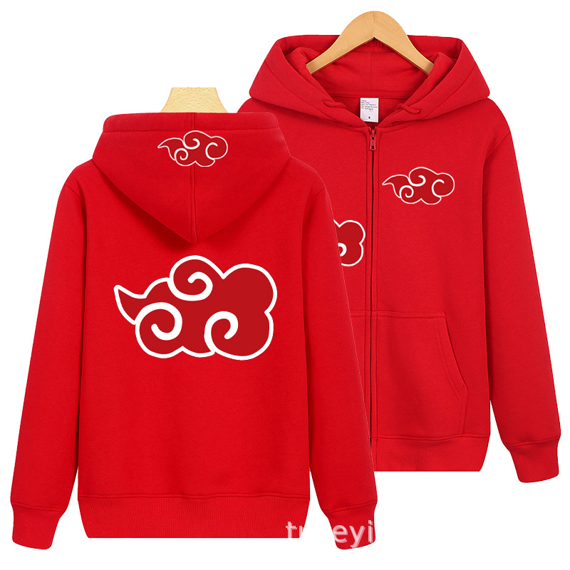 火影忍者 动漫 服装 晓组织 红云祥云 衣服 摇粒抓绒拉链连帽卫衣