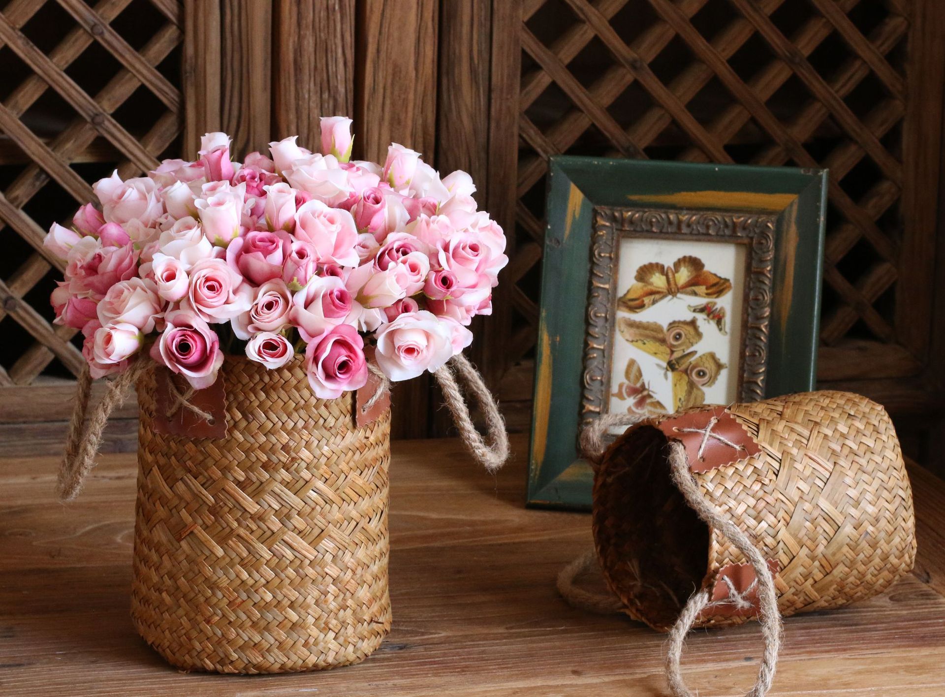 高仿真欧式田园把束小玫瑰花家居客厅餐桌摆件装饰手捧花多头玫瑰