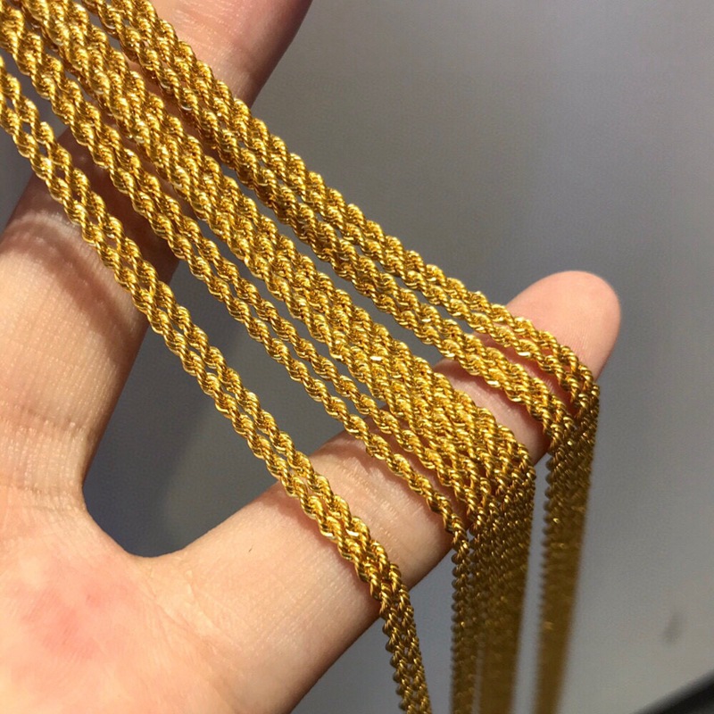 18k金麻绳链项链抽拉调节毛衣链长扭绳链au750黄金项链女简约时尚