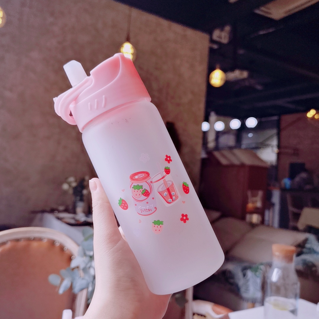 Pink Girl Heart Straw Glass Cup Strawberry Yogurt Frosted Cute Student Water Cup 2020 New Delivery