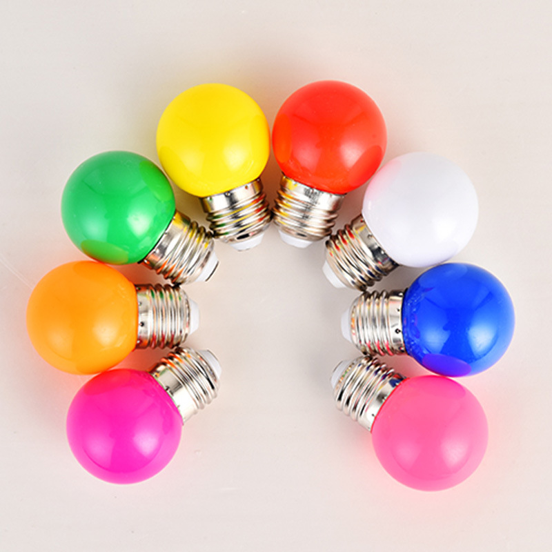 七彩球泡led小彩泡 1w灯笼球泡灯e27螺口灯泡g45塑料装饰粉红灯泡