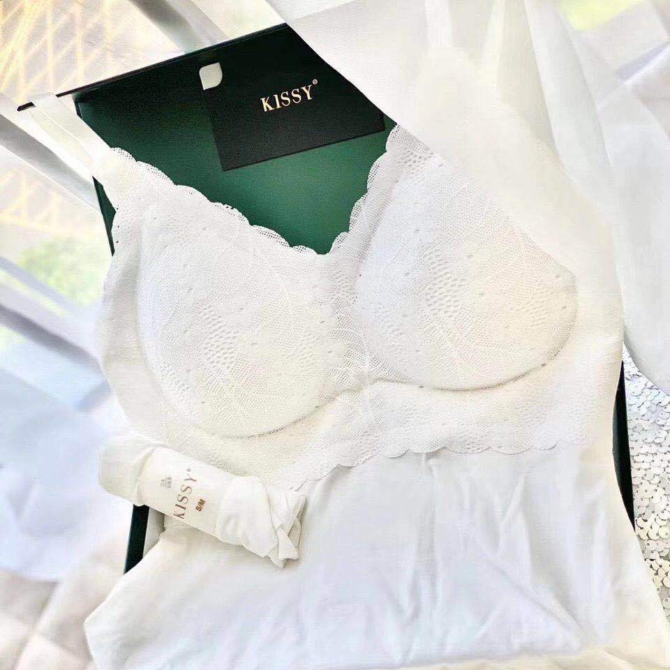 氧心kissy铂金 白色蕾丝吊带如无痕吻内衣聚拢收副乳限量文胸套装