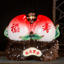 珐琅彩陶瓷酒坛5斤10斤寿桃酒瓶装饰摆件 寿宴贺寿礼品可订logo