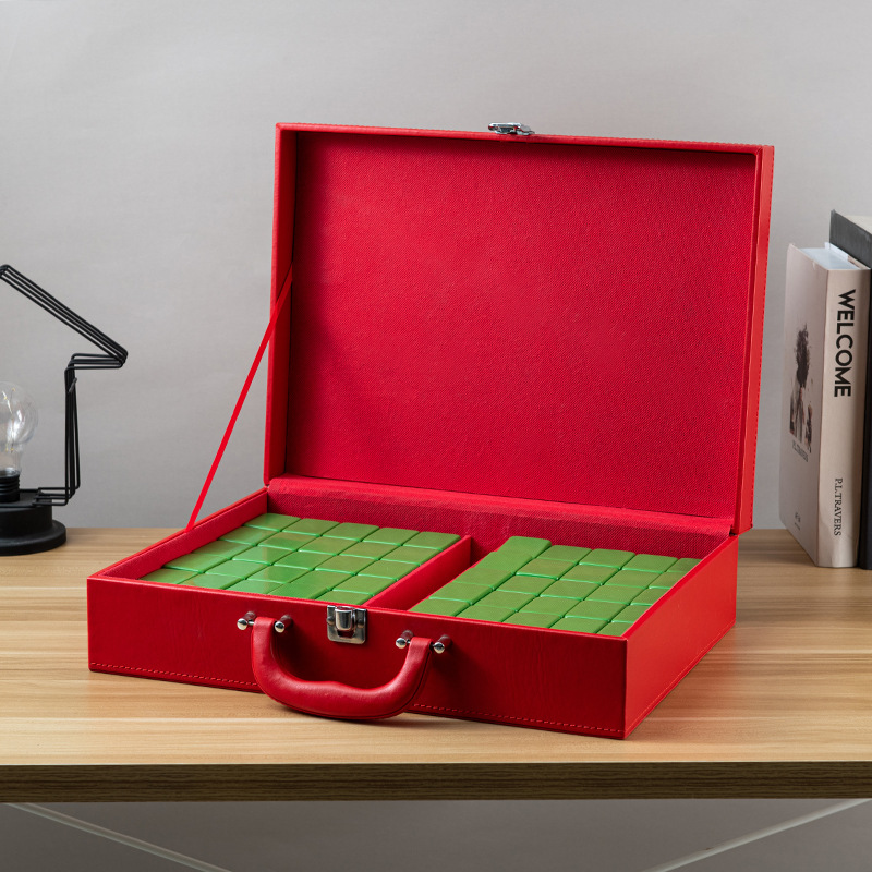 厂家批发pu皮质麻将盒包装礼盒便携手提箱纸牌象棋包装盒红色现货