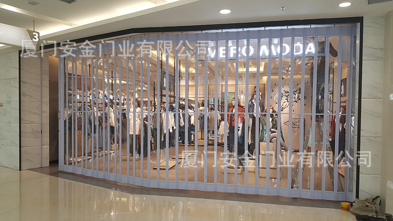推拉门开放式弧形折闸 商场店铺水晶折叠门机场水晶折叠门百折门
