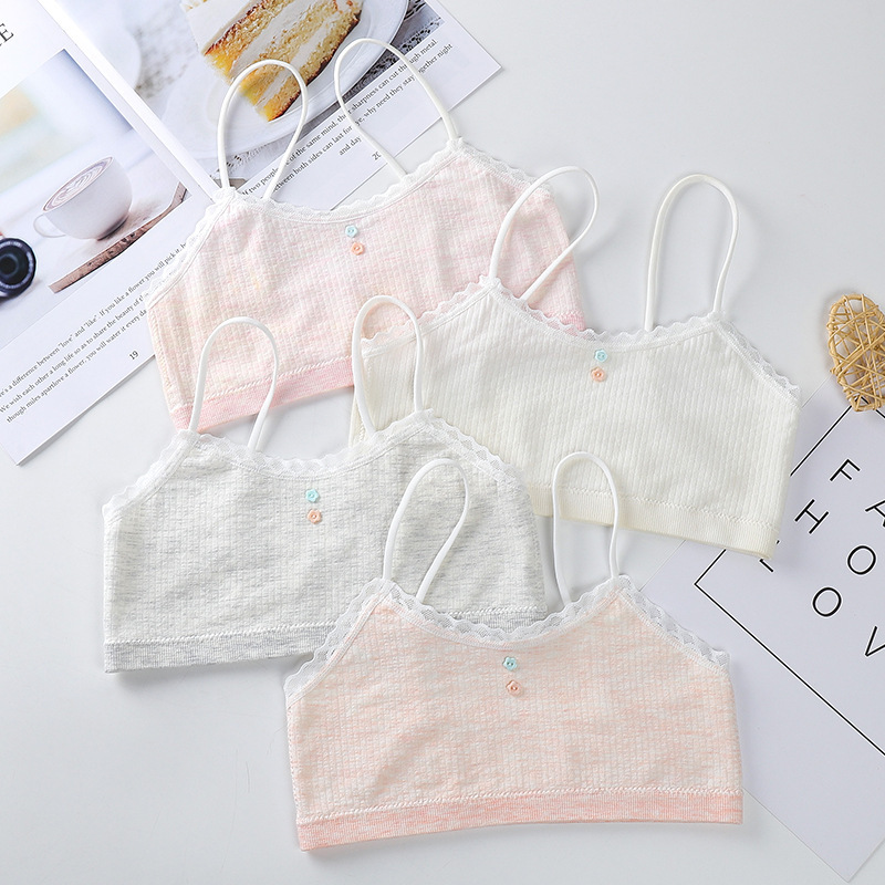 日系少女小学生发育期内衣女儿童吊带蕾丝边无缝运动抹胸内衣