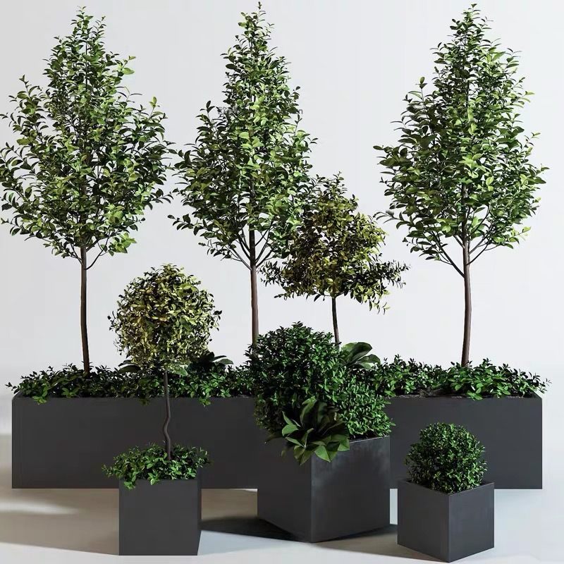 特价方形镀锌板花箱黑色烤漆花盆铁艺花盆花器成品简约花钵定制